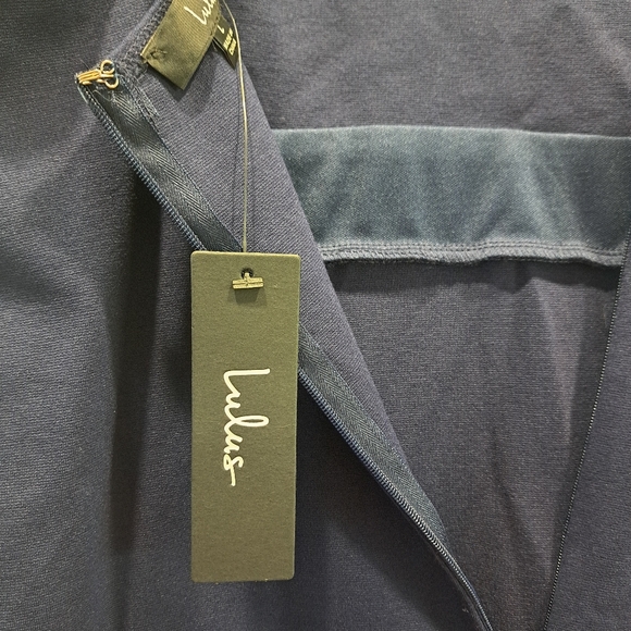 NWT Lulus Classic Navy Bodycon Party Cleangirl Minimalist Midi Dress Womens L - Picture 11 of 12